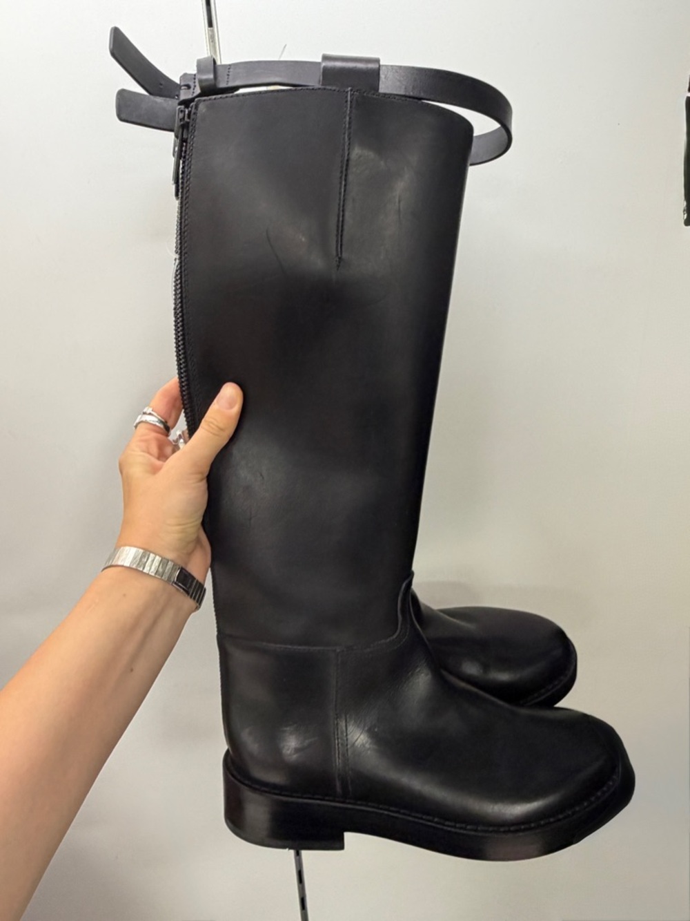 Ann Demeleumeester Stan black leather belt 30mm heel designer riding boots